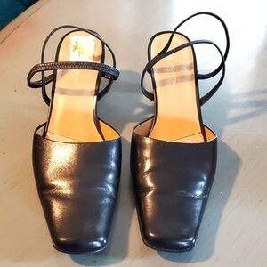 Liz Claiborne Flex- Womens Black Escort Strappy Slip on Heels Square Toe Sz.7.5